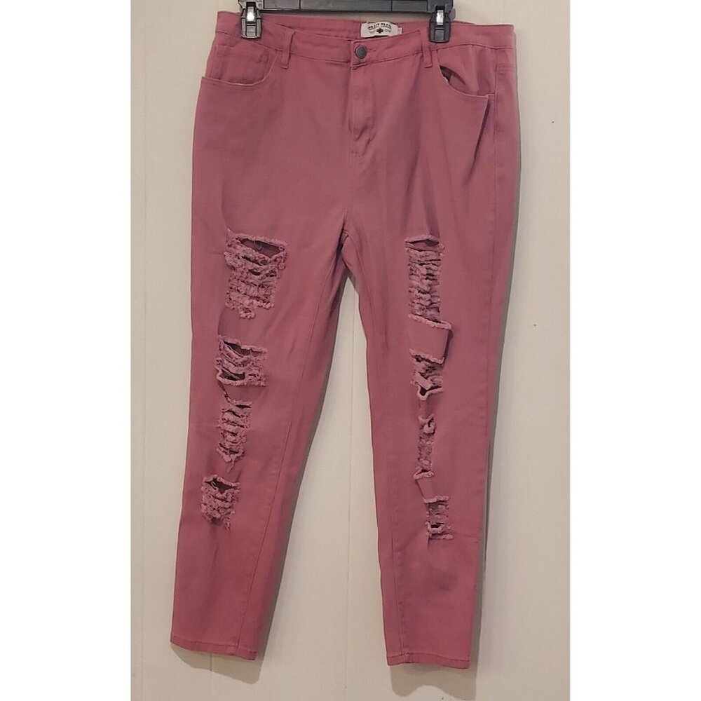 Crazy Train Mauve Distressed 5 Pocket Straight Led Ankle Pants Jeans Size  15/32